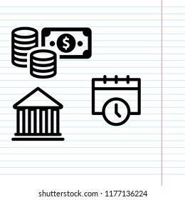 Linear icons of the bank and money.