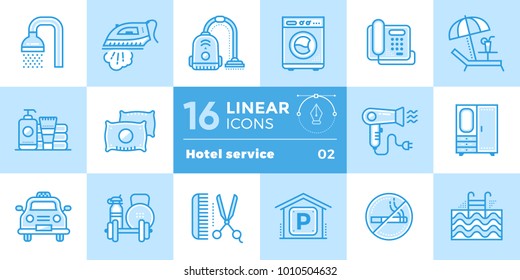 Linear icons collection of Hotel services. Modern outline icons for mobile application