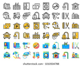 Linear icons collection of Hotel services. Modern outline icons for mobile application