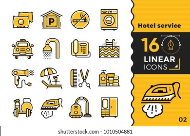 Linear icons collection of Hotel services. Modern outline icons for mobile application