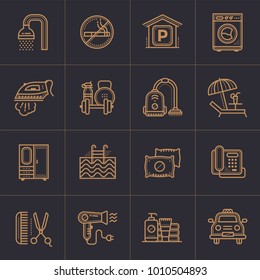 Linear icons collection of Hotel services. Modern outline icons for mobile application