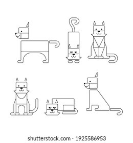 Iconos lineales de gatos lindos. Mascotas con un fondo blanco aislado. Ilustración de material vectorial