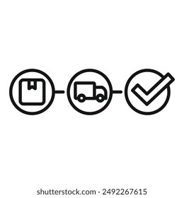 Linear icons depicting order, shipment, and delivery confirmation