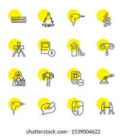 linear icons. Editable 16 linear icons. Included icons such as Tug of war, Caries, Blog, Drill, Robot arm, Exam, Palm tree, Mathematician, Uterus. linear trendy icons for web.