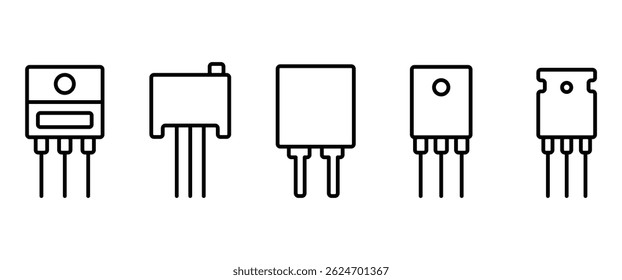 Linear icons of electronic components. Computer components line icons set. This set includes electronic components icons in transparent background in vector.