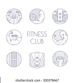 Linear icons fitness club. Vector illustration for sports and bodybuilding