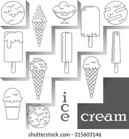 Linear icons with ice cream