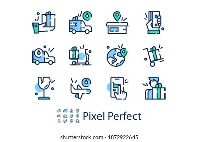 Linear icons on delivery theme in flat style