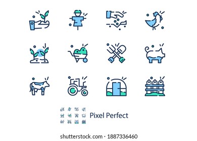 Linear icons on the theme of farming in Pixel Perfect 48x