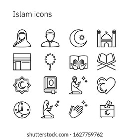 Linear icons on the theme of Islam for use in design.