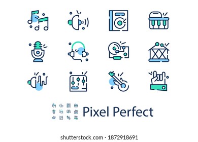 Linear icons on the theme of music in a flat style