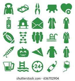 Linear icons set. set of 25 linear filled icons such as udder, overcoat, nippers, greenohuse, add favorite, envelope, drop counter, pumpkin haloween, fireworks, firework