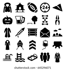 Linear icons set. set of 25 linear filled icons such as udder, baby cap, nightstand, overcoat, nippers, greenohuse, envelope, drop counter, pumpkin haloween, fireworks