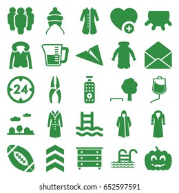 Linear icons set. set of 25 linear filled icons such as udder, baby cap, nightstand, overcoat, nippers, add favorite, envelope, drop counter, pumpkin haloween, city landscape