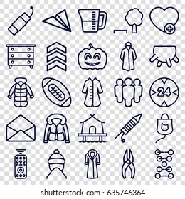 Linear icons set. set of 25 linear outline icons such as udder, baby cap, nightstand, overcoat, nippers, add favorite, envelope, drop counter, pumpkin haloween, fireworks