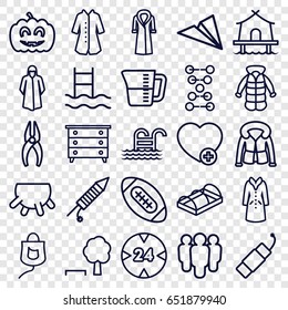Linear icons set. set of 25 linear outline icons such as udder, nightstand, overcoat, nippers, greenohuse, add favorite, drop counter, pumpkin haloween, fireworks, firework