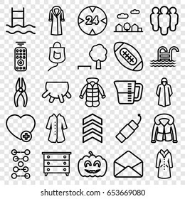 Linear icons set. set of 25 linear outline icons such as udder, nightstand, overcoat, nippers, add favorite, envelope, drop counter, pumpkin haloween, firework, city landscape