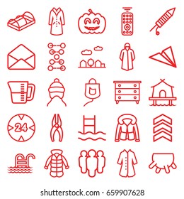 Linear icons set. set of 25 linear outline icons such as udder, baby cap, nightstand, overcoat, nippers, greenohuse, envelope, drop counter, pumpkin haloween, fireworks
