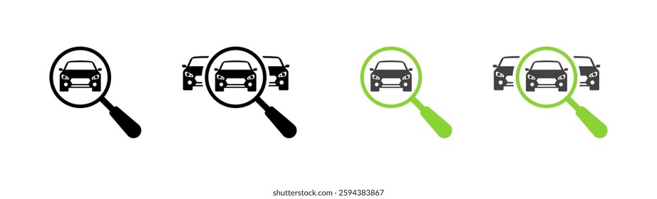 Linear icons set of car search in flat style - vector graphic illustration.