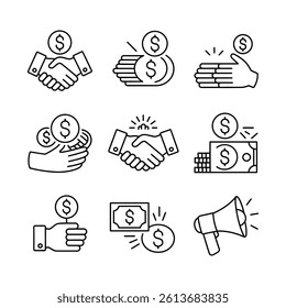 Linear icons set of finance, banking. High quality modern icons suitable for print.