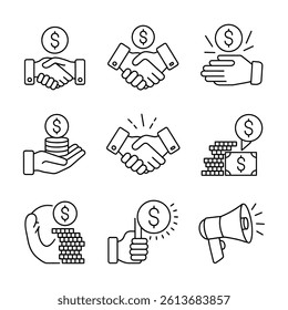 Linear icons set of finance, banking. High quality modern icons suitable for print.