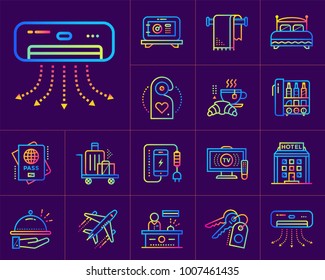 Linear icons set of hotel services. Suitable for print, website and presentation