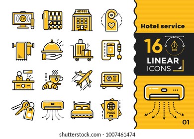 Linear icons set of hotel services. Suitable for print, website and presentation