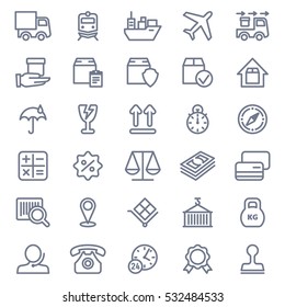 Linear icons set of logistics. Vector illustration