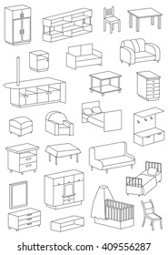 linear icons set on white background furniture illustration