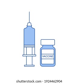 Linear icons of syringe and vaccine bottle on white background. The concept of vaccination, injection, treatment. Medical icons. Vector illustration.