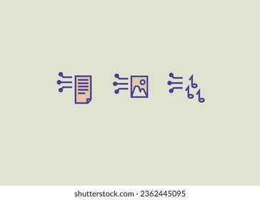 linear icons, text pictures and music, IT, sound, computers, network, multimedia,