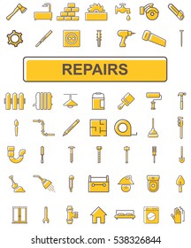 Linear icons that partially painted. Topic icons - repair.