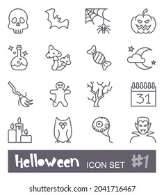 Linear icons with traditional Halloween symbols. Vector icons