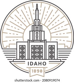 Linear Idaho Falls Idaho Temple against the background of the sun in the form of an emblem