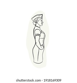 Linear illustration of an airline worker, summer vacation together with airplanes, flight attendant