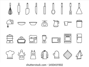 Linear illustration of Bakery Kitchen tool collection icon