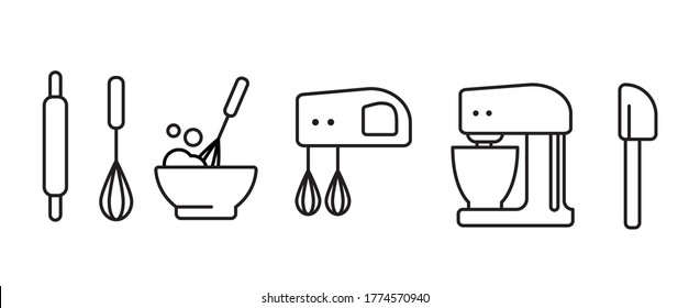 Linear illustration of Bakery Kitchen tool collection icon - Vector