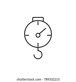 Linear illustration of a balance, control, weight measurement, weighting agent, weight, weigh, balance, balance, cargo on a white background.