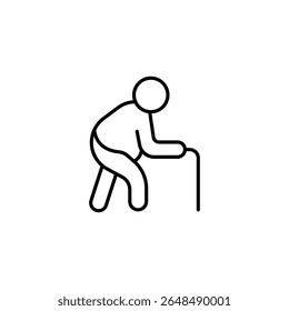 Linear Illustration Of A Bent Person Walking With A Walking Stick