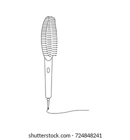Linear illustration of black forceps for straightening hair in the form of a comb, working from the net, on a white background.