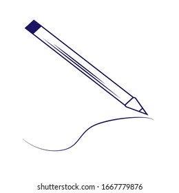 Ilustración lineal de la pluma azul sobre un fondo blanco
