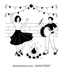 Una ilustración lineal de la fiesta de hogueras