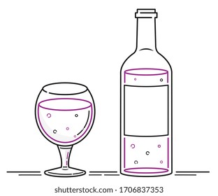 LINEAR ILLUSTRATION OF A BOTTLE AND CUP OF WINES