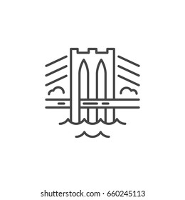 Linear illustration of a bridge. Vector line style icon.