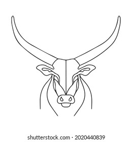 Linear Illustration Of A Bull With Long Horns. Dangerous Horned Animal. Bull Logo.