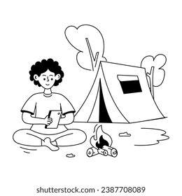 Ilustración lineal del camping solo 