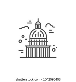 Linear illustration of a capitol. Vector line style icon.