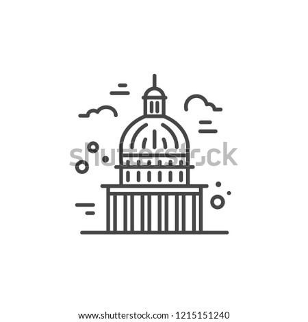 Linear illustration of a capitol. Vector line style icon.