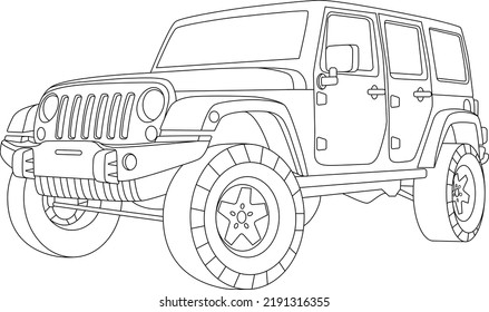 Linear illustration of a car truck in vector