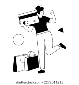 Ilustración lineal de un usuario de tarjeta haciendo compras 